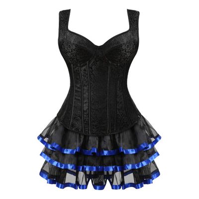 Girl Lingerie Sets Erotic Nightgown Sexy Steampunk Corsets and Bustiers Top Lace Up Zipper Side with Skirt Retro Vest Gothic Overbust Corset Dress-B_5XL