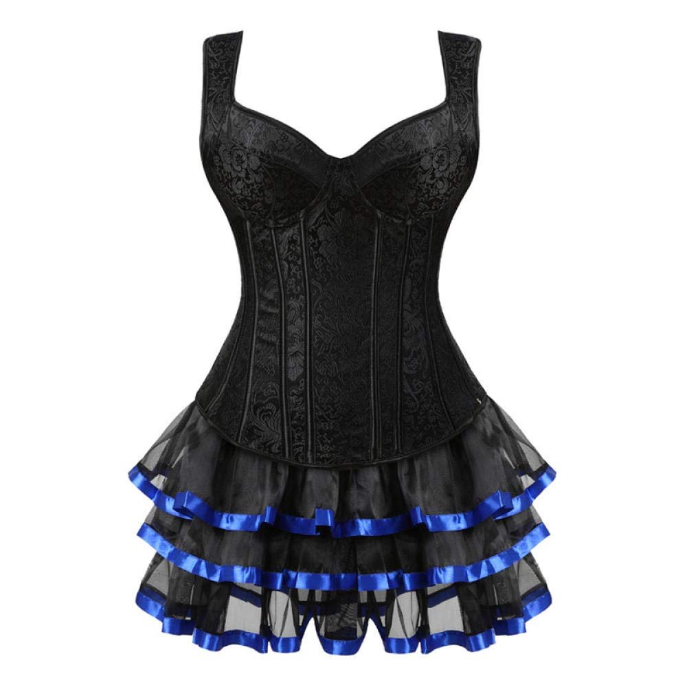 Girl Lingerie Sets Erotic Nightgown Sexy Steampunk Corsets and Bustiers Top Lace Up Zipper Side with Skirt Retro Vest Gothic Overbust Corset Dress-B_5XL