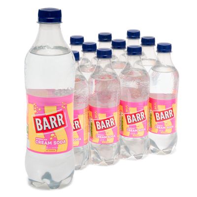 BARR 12 Pack American Cream Soda, Zero No Sugar Sparkling Soft Drink with a Creamy Taste of American Cream Soda Fizzy Pop, 12 x 500ml Bottles