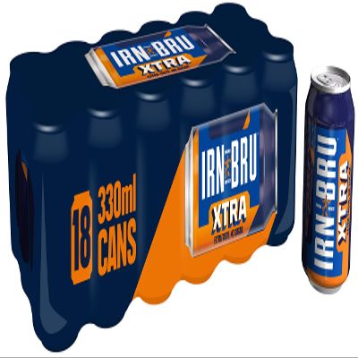 IRN-BRU Xtra No Sugar Fizzy Drink Cans, XTRA Taste No Sugar, 330ml, 18 Cans