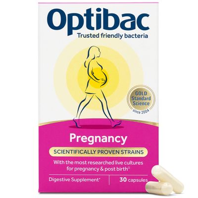 Optibac Probiotics Pregnancy - Most Researched Pregnancy Probiotics - Also for Breastfeeding & Post Birth - for Gut & Intimate Flora - 30 Vegan Capsules