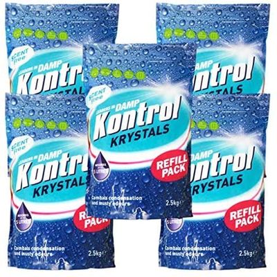 Kontrol 5 x Damp Krystals 2.5g Refill Bag. Damp Moisture Absorber Trap. 12.5kgs (Fresh Linen)