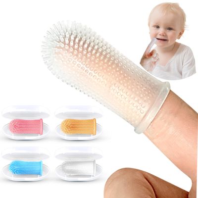 Itsy Bitsy People 360 Finger Toothbrush - Full Surround Silicone Bristles for Babies, Infants and Toddlers. BPA Free - Set of 4, Multi-Colors