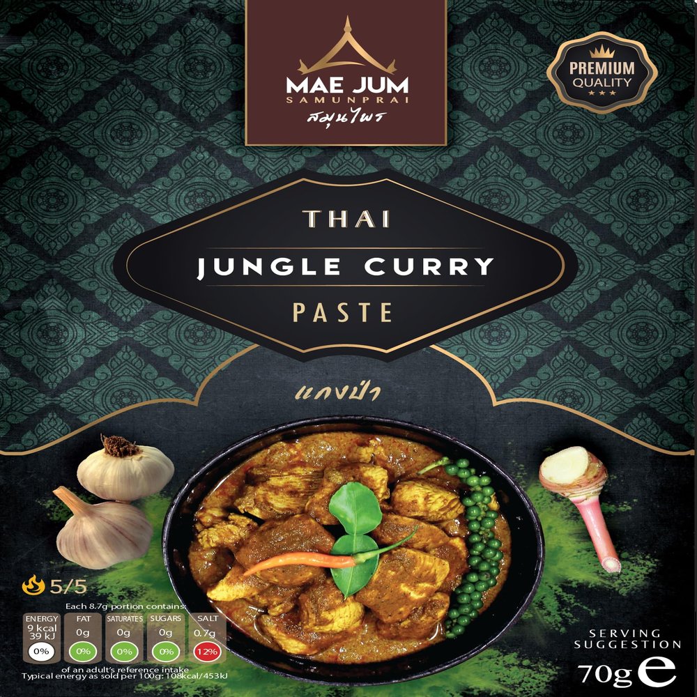 Authentic Thai Jungle Curry Paste by Mae Jum | 3 pack x 70g | Very Spicy | Up to 8 Servings per Pack | 100% Natural | Vegan Paste | Gluten Free