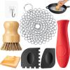 7 Pieces Cast Iron Cleaner Set Include Stainless Steel Chainmail Scrubber with Bamboo Dish Scrub Brush Hot Handle Holder 2 Pan Grill Scrapers Kitchen Towel Wall Hook view 1