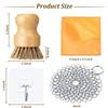 7 Pieces Cast Iron Cleaner Set Include Stainless Steel Chainmail Scrubber with Bamboo Dish Scrub Brush Hot Handle Holder 2 Pan Grill Scrapers Kitchen Towel Wall Hook view 3