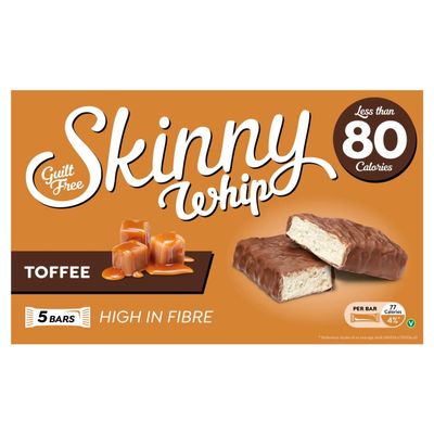 New Skinny Whip Snack bars less than 99 Calories 5 Variations Multi-Pack (Toffee & Chocolate, 4 Boxes)