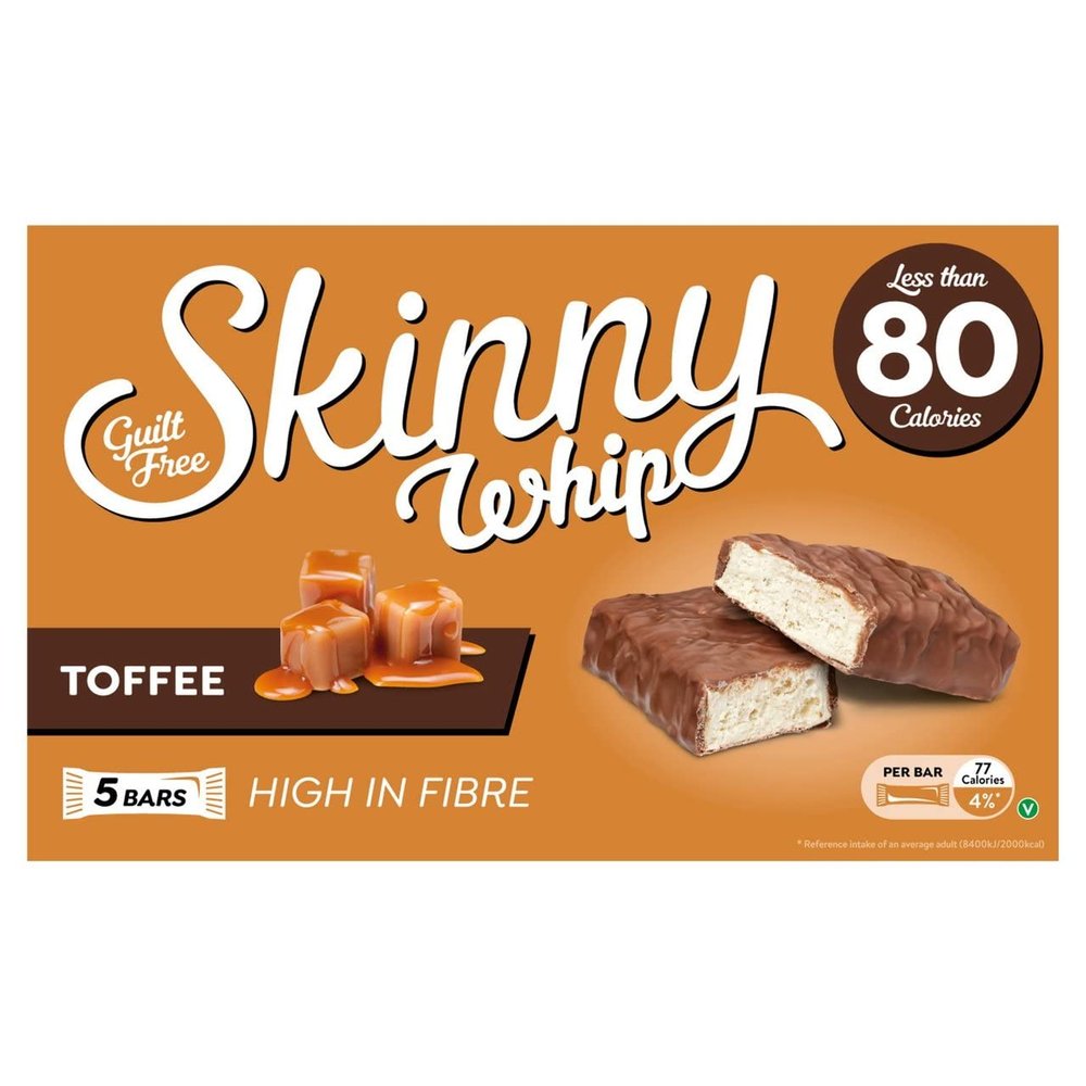 New Skinny Whip Snack bars less than 99 Calories 5 Variations Multi-Pack (Toffee & Chocolate, 4 Boxes)