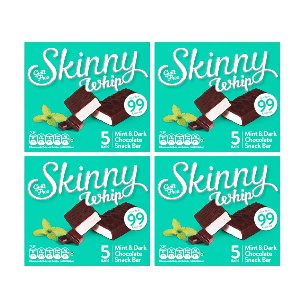 New Skinny Whip Snack bars less than 99 Calories 5 Variations Multi-Pack (Mint & Dark Chocolate, 4 Boxes)