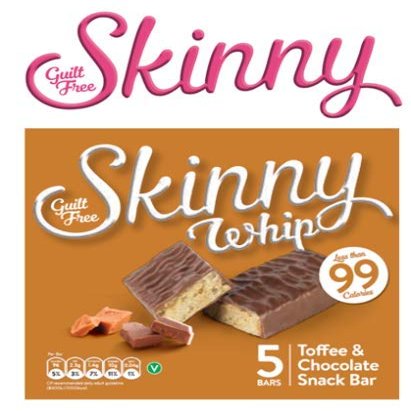 New Skinny Whip Snack bars less than 99 Calories 5 Variations Multi-Pack (Toffee & Chocolate, 1 Box)