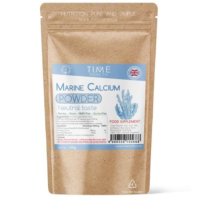 Marine Calcium and Trace Minerals 100g Powder  Neutral Taste  AquaMin  Red Alga Lithothamnium calcareum  GMP  UK Made - Zero Additives (100g Pouch)