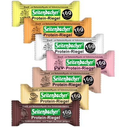 Seitenbacher Protein Bars Cappuccino Vanilla Orange Chocolate Strawberry Cocoa Mix Pack of 7