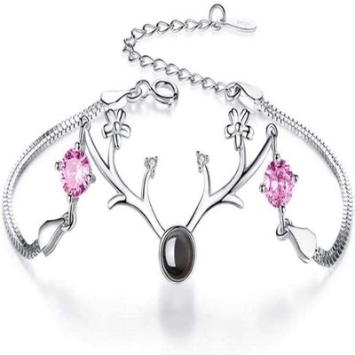 Bracelet Jewelry S925 Silver Sika Deer Bracelet Ladies Pink Diamond Bracelet Bracelet Jewelry