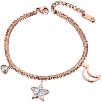 Bracelet Jewelry Stainless Steel Bracelet Star Moon Charm Double Ladies Bracelet Stainless Steel Snake Chain Bohemian Summer Beach Jewelry