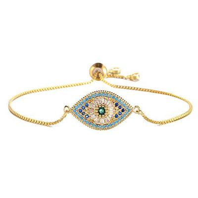 Bracelet Jewelry Trendy Turkish Gold Evil Eye Bracelet Pave Cz Blue Eye Gold Chain Bracelet Adjustable Female Party Jewelry
