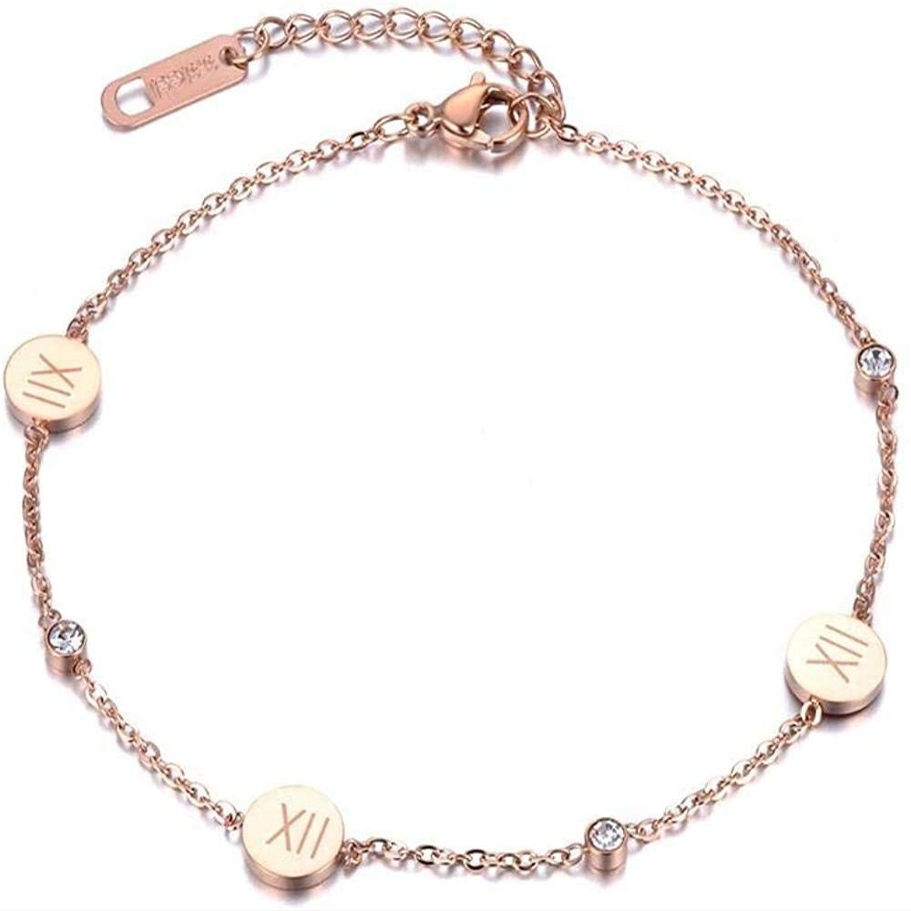 Bracelet Jewelry Stainless Steel Bracelet Stainless Steel Bracelet Roman Numerals Rose Gold Color Rhinestone Couple Engagement Jewelry