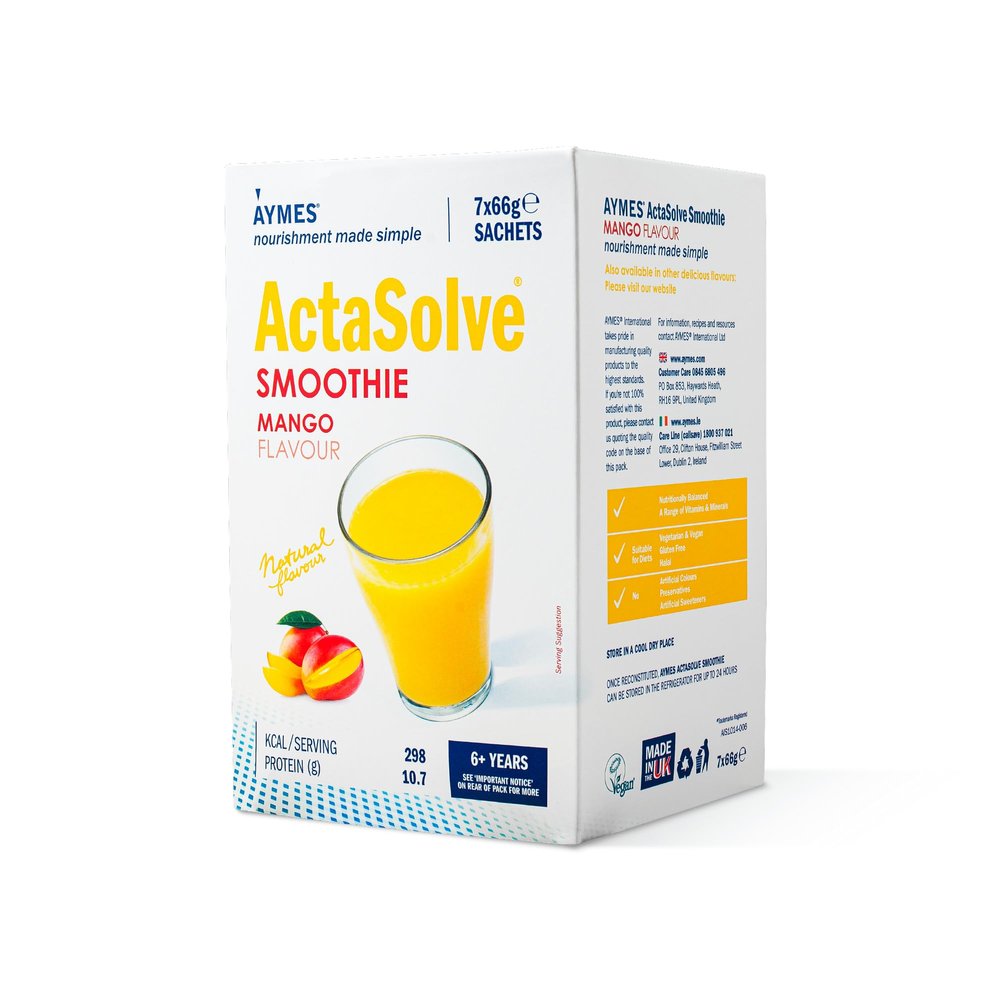 AYMES - ActaSolve Smoothie - Mango - 7 Servings - Vegan-Friendly Nutritional Powder - Gluten Free - Suitable for Adults and Children Aged 3+