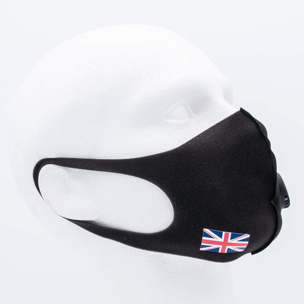 2 Pack Unisex Reusable Face Mask Protection Washable Facial Skin Mouth Nose Shield Breathable Anti Smoke Pollution Bike Motorcycle Sport (Black Mask with UK Flag)