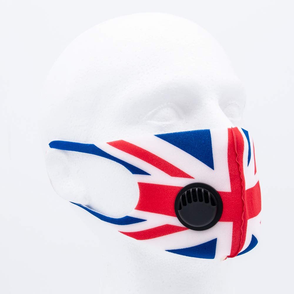 2 Pack Unisex Reusable Face Mask Protection Washable Facial Skin Mouth Nose Shield Breathable Anti Smoke Pollution Bike Motorcycle Sport (Full UK Flag Print)