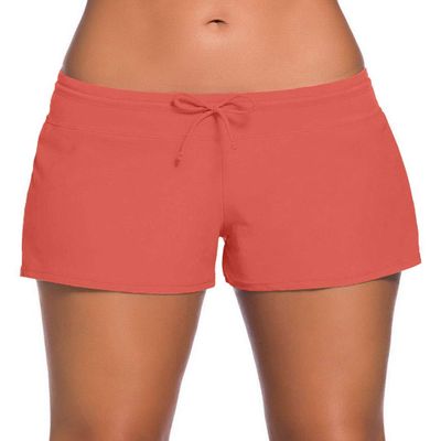 ChinFun Women's Board Shorts Swimswear Bottoms Tankini Swim Bathing Briefs Swimsuit Boardshorts Beach Trunks with Liner, Size Improved-coral Red, XL