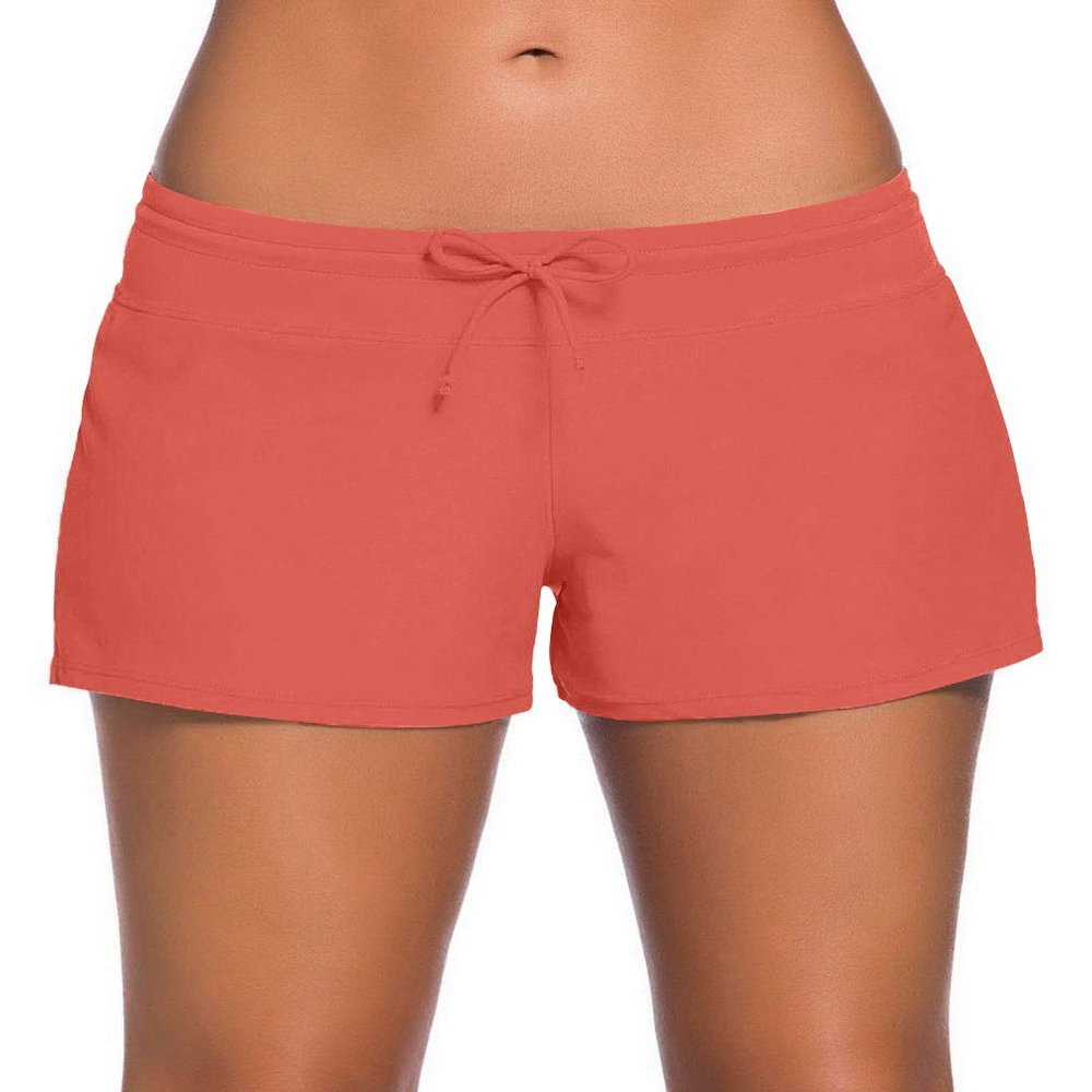 ChinFun Women's Board Shorts Swimswear Bottoms Tankini Swim Bathing Briefs Swimsuit Boardshorts Beach Trunks with Liner, Size Improved-coral Red, XL