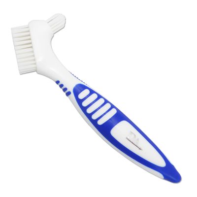 Denture Brush ~ Rubber Grips, Easy Hold Handle, Double Bristle Head (Blue, One Size)