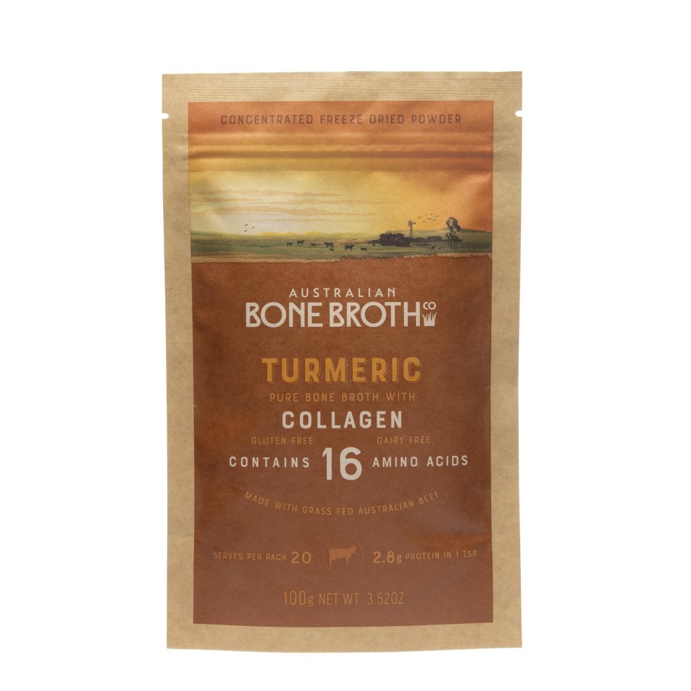 ABBCo Turmeric Beef Bone Broth Powder 100g  Beef Broth Powder Made from Australian Beef with Collagen, Turmeric, Ginger & Black Pepper  Savoury Broth Powder for Drinks & Cooking