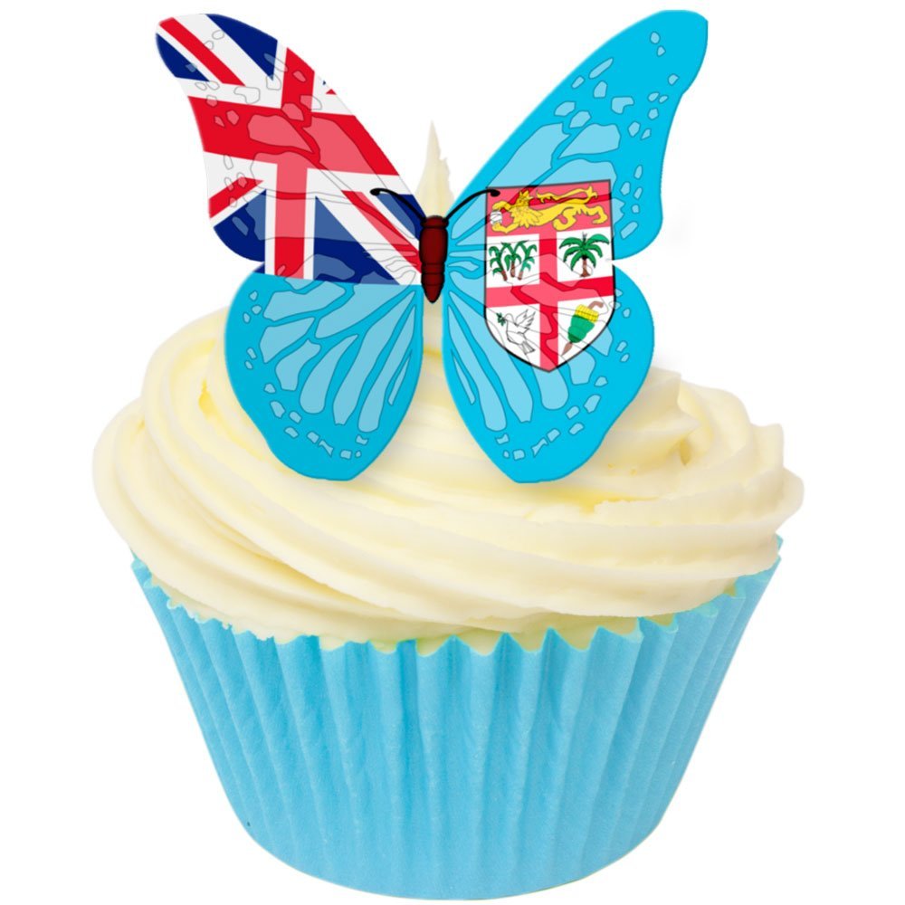 Pack of 24 PRE-Cut Edible Wafer Paper Decorations Fiji Flag Butterfly by CDA Products Ltd 201-518-24