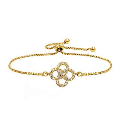 Bracelet Jewelry 3A Copper Inlaid Zircon Flower Petal Bracelet Adjustable Pull Bracelet