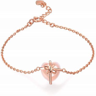 Bracelet Jewelry 925 Silver Plated Bracelet Natural Pink Crystal Rose Heart Bracelet