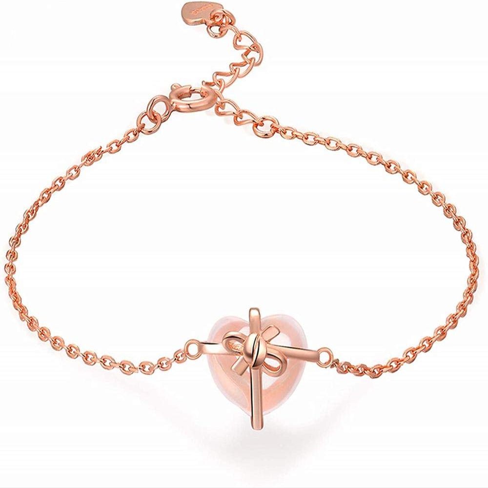 Bracelet Jewelry 925 Silver Plated Bracelet Natural Pink Crystal Rose Heart Bracelet