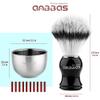 Anbbas Shaving Brush Synthetic Badger Hair with Stainless Steel Shaving Bowl,Black Acrylic Shaving Stand Holer for DE Razor Men Traditional Shave view 3