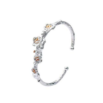 Bracelet Jewelry Women S Bracelet Korean Imitation Silver-Plated Couple Cherry Blossom Creative Opening Bracelet Vintage Literary Bracelet Bracelet