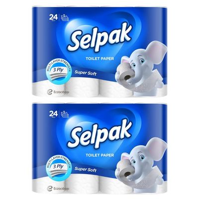 Selpak Imported 3Ply Toilet Tissue Paper - 24 Rolls/Pack (Pack of 2)