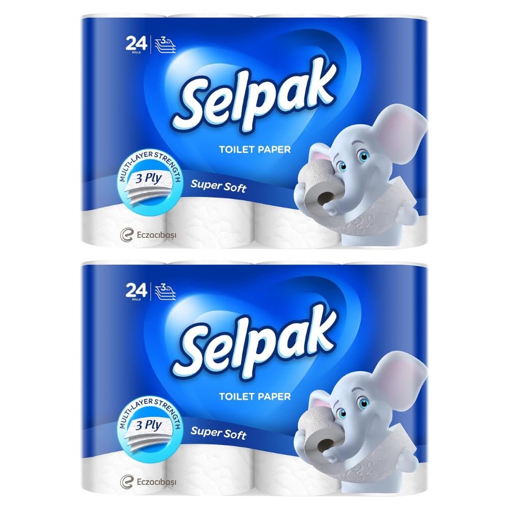 Selpak Imported 3Ply Toilet Tissue Paper - 24 Rolls/Pack (Pack of 2)