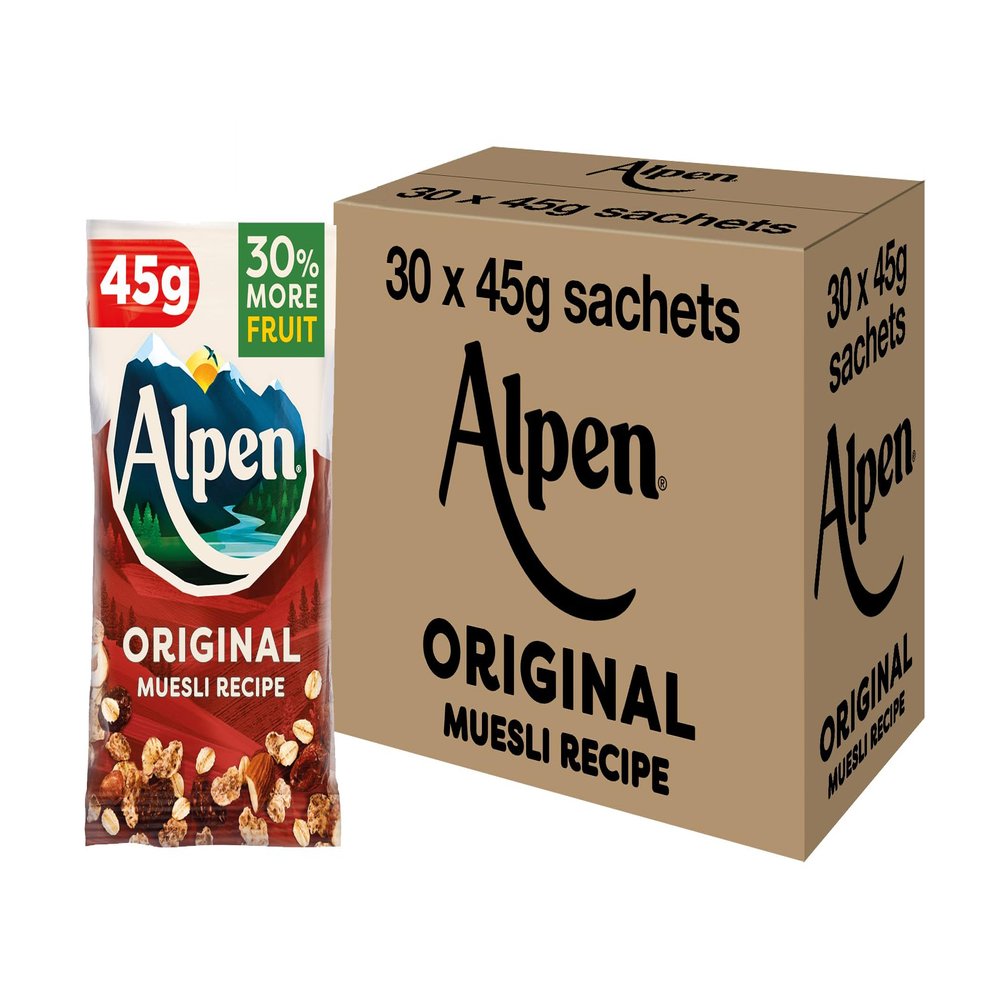 Alpen Original Muesli, Breakfast, High in Fibre, Vegetarian, Low Sugar, (Pack of 30) 45g