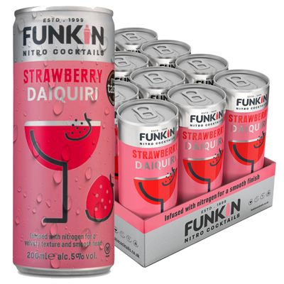 FUNKIN Cocktails Ready to Drink Strawberry Daiquiri Nitro Cocktail Cans | 5% ABV | Velvety Texture, Smooth Head | Just Pop & Pour, Serve Chilled | Sweet & Refreshing | 200ml, Pack of 12