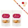 Jaiccha Ghasitaram Rakhi Gifts for Brothers Rakhi Sweets - Mango Bites 400 GMS in White Paper Pouch with Pearl Beads Rakhi view 1