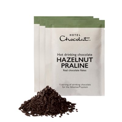 Hotel Chocolat Hazelnut Praline Hot Chocolate Sachets - Luxury Chocolate Flakes - Pack of 20 Single-Serve Sachets, 620g - Made To Pair With The Velvetiser - Serve Hot or Iced