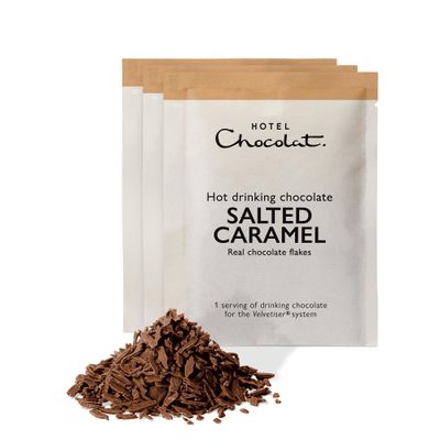 Hotel Chocolat Salted Caramel Hot Chocolate Sachets - Luxury Chocolate Flakes - Pack of 20 Single-Serve Sachets, 620g - Made To Pair With The Velvetiser - Serve Hot or Iced