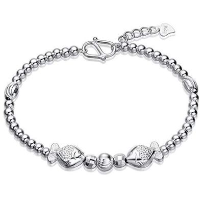 Bracelet Jewelry Ladies 925 Silver Simple Bracelet Silver-Plated Kiss Fish Bracelet