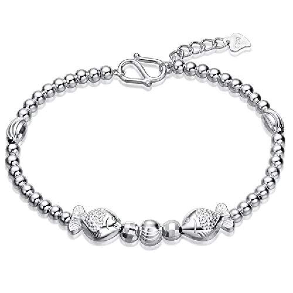 Bracelet Jewelry Ladies 925 Silver Simple Bracelet Silver-Plated Kiss Fish Bracelet