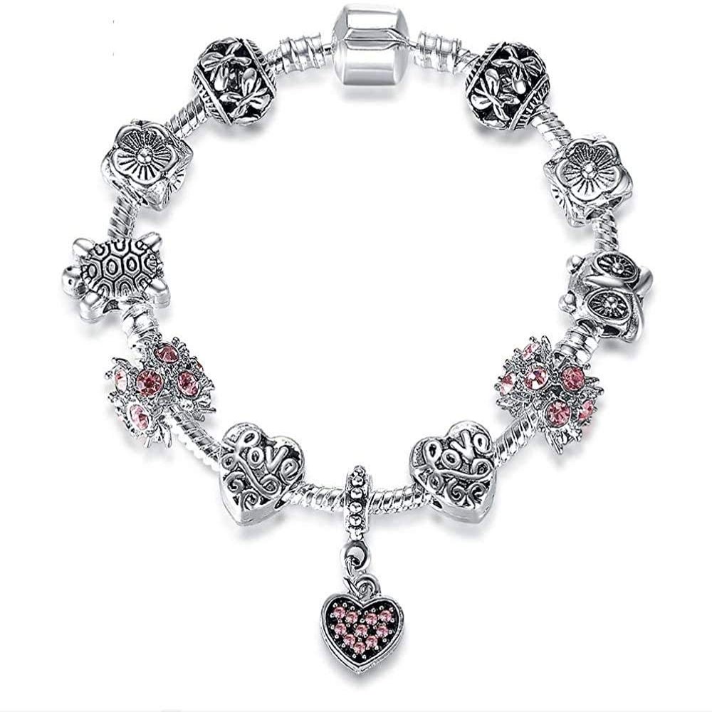 Bracelet Jewelry Silver Bracelet European Crystalbead Bracelet Bracelet Lady Silver Heart Charm Bracelet Diy Jewelry Bracelet