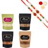 Jaiccha Ghasitaram Rakhi Gifts for Brothers - Pack of 4 Diet Chiwda, SOYA Sticks, Nachini Sev and Wheat Puffs with 2 Rudraksh Rakhis view 1