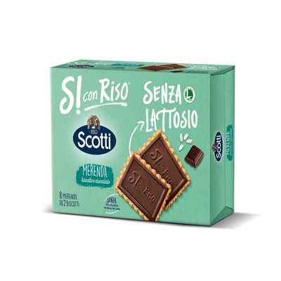 Riso Scotti Senza Lattosio Merenda Biscotto e Cioccolato Cookies with Dark Chocolate Lactose Free Without Palm Oil and Without Milk proteins ( 8 x 25g ) 200g Biscuits