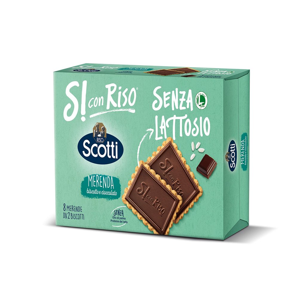 Riso Scotti Senza Lattosio Merenda Biscotto e Cioccolato Cookies with Dark Chocolate Lactose Free Without Palm Oil and Without Milk proteins ( 8 x 25g ) 200g Biscuits