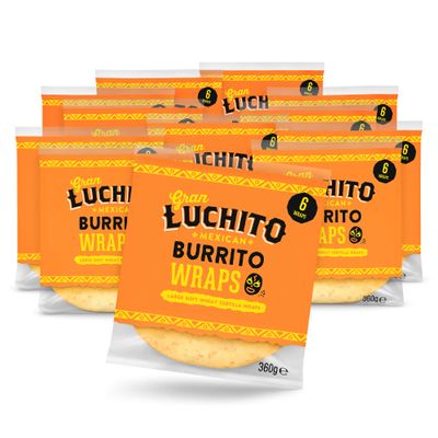 Gran Luchito Mexican Wheat Tortilla Burrito Wraps 360g (12 Pack) - Perfect For Making Burritos, Enchiladas and Fajitas.