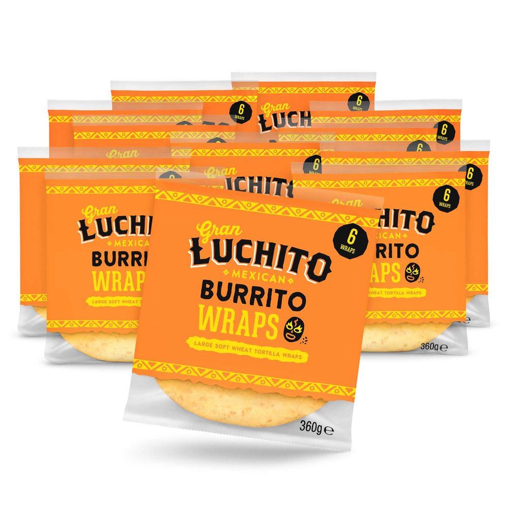 Gran Luchito Mexican Wheat Tortilla Burrito Wraps 360g (12 Pack) - Perfect For Making Burritos, Enchiladas and Fajitas.