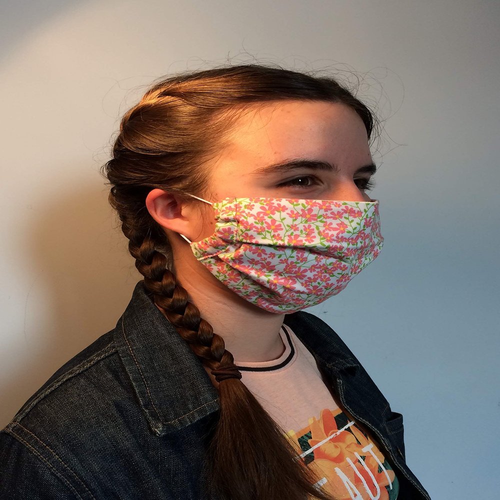 Handmade Face Mask, pink floral, adjustable, 3 layers - next day shipping