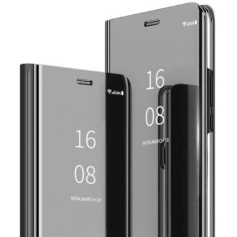 MadBee for Galaxy A71 Case [with Screen Protector Full Coverage Flexible Film],Electroplate Plating Kickstand Case Smart Clear View Cover for Galaxy A71 (Black)